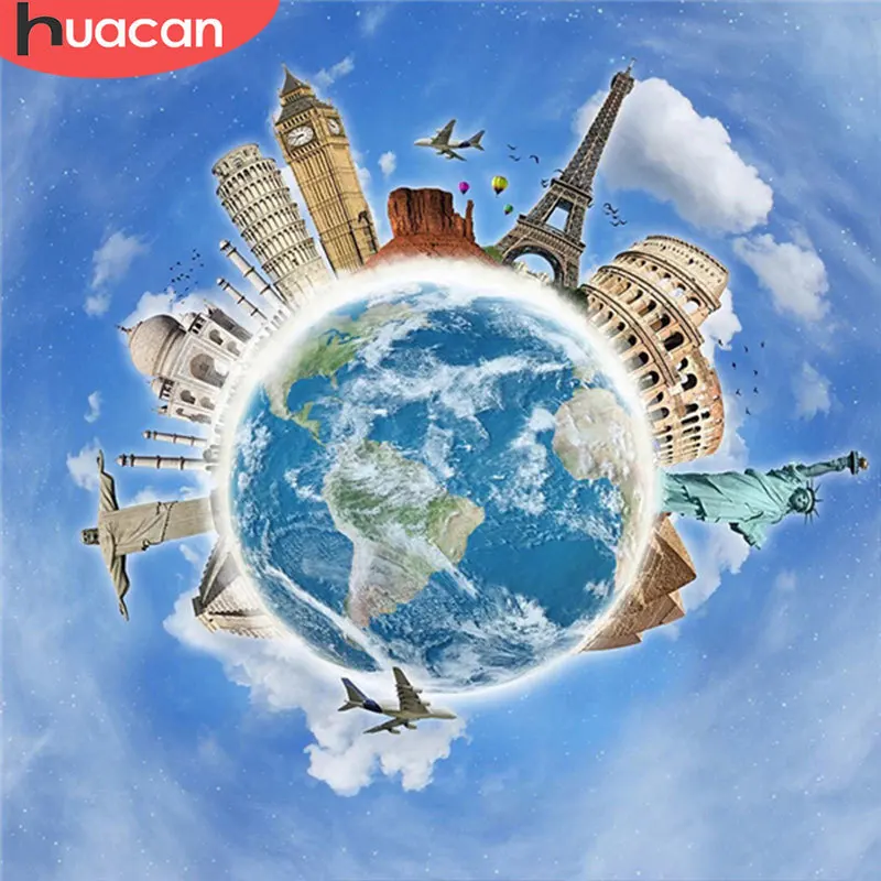 

Картина из страз 5D «сделай сам» HUACAN, мозаика с изображением земли, здания, настенное искусство, квадратная/круглая Алмазная вышивка, пейзаж, ...