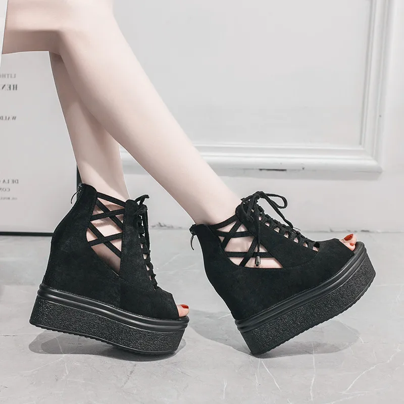 

Koovan Women's Sandals 2020 New 12cm Heel Summer Slanted Sandals Women High Heel Waterproof Platform Hollow Bottom Fish Shoes