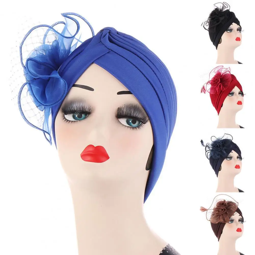 

Women Feather Headscarf Feather Decorative Comfortable Skin-friendly Breathable Cap Flower Vintage Headscarf Bonnet шапка