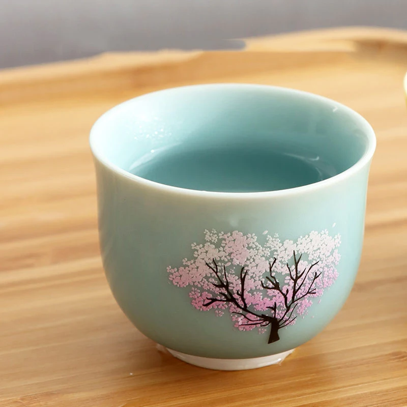 Japanese Magic Sakura Cup Cold Temperature Color Changing Tea Ceramic Kung Fu Single Set Special Gift For Friends | Дом и сад