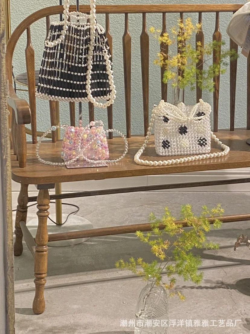 

New Colorful Shiny Beads Handmade Beaded Bag Diagonal Woven Bag