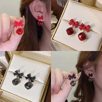korean niche design black bow earrings 2021 new trendy retro light luxury temperament earrings women jewelry wholesale
