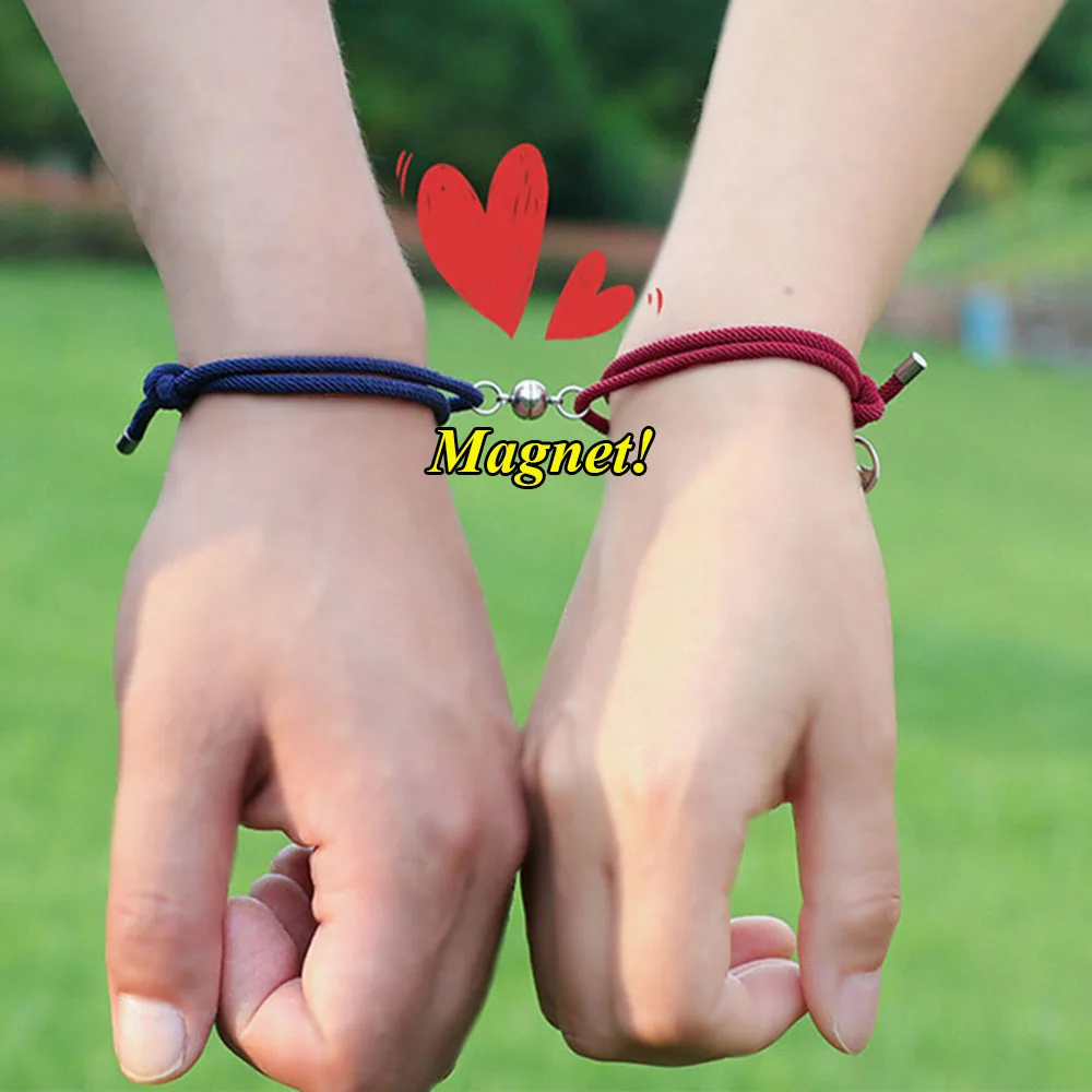 2 шт. магнитные притягивающие Парные браслеты для мужчин и женщин плетеный
