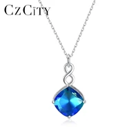 czcity sapphire gemstone pendant necklaces for women wedding engagement fine jewelry 925 sterling silver collares christmas gift