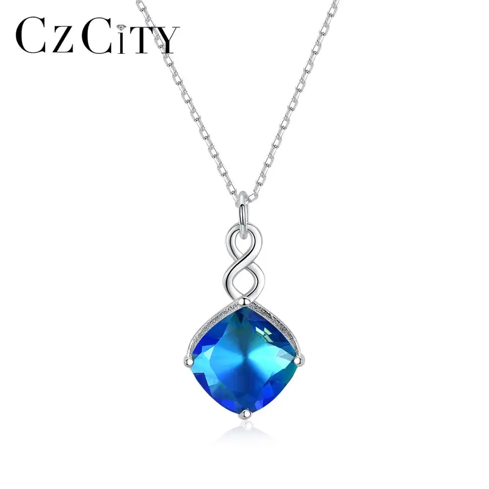 CZCITY сапфир драгоценный камень ожерелье подвеска колье для женщин свадьбы