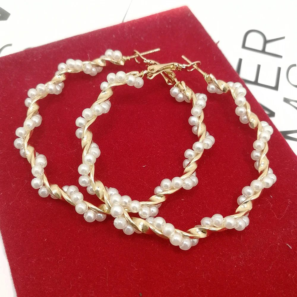 Новые жемчужные серьги-кольца для женщин Преувеличенные большие круглые серьги