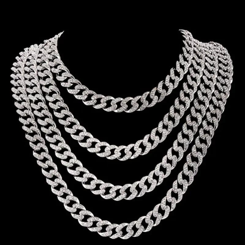 

Hip Hop Cuban Chain Necklace Paved AAA Rhinestone Bling Necklace for Women Iced Out CZ Gold Men Jewelry collares para mujer