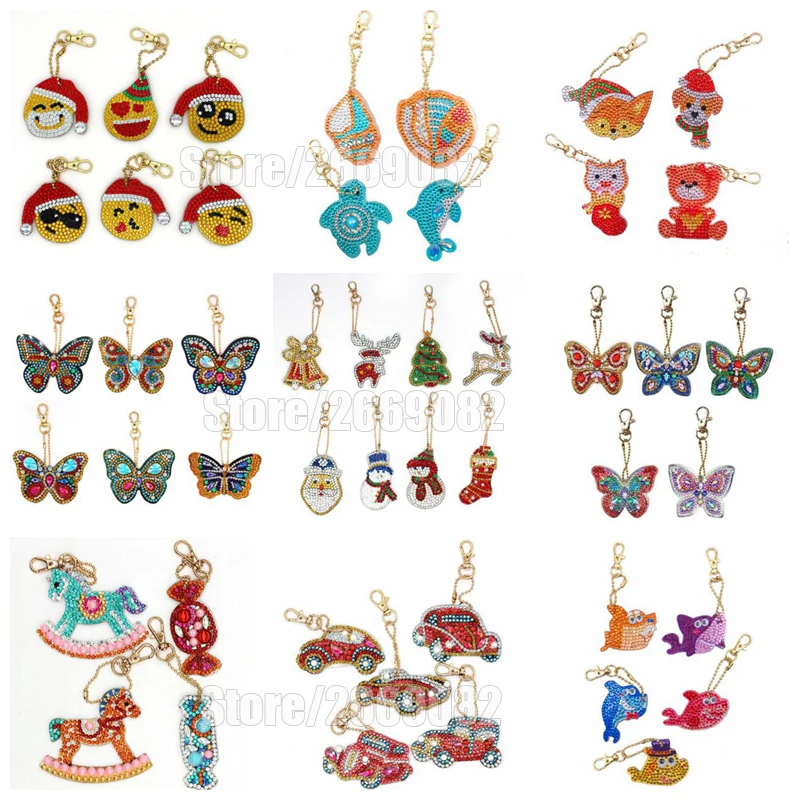 

Брелок для ключей с единорогом, бабочкой, 5D, картина, рождественский подарок, 5 шт.