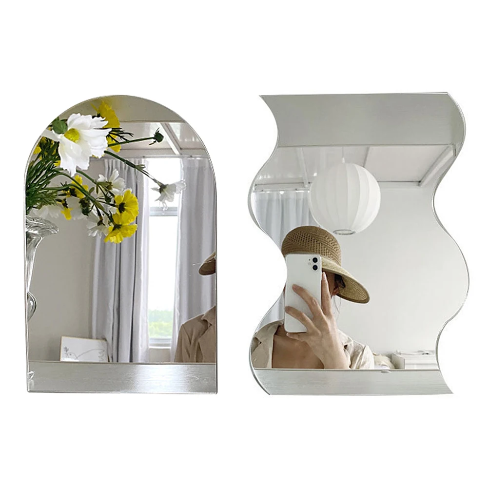 

Korean style Makeup Mirror Ins Irregular Acrylic Decorative Mirror Wooden Base Cosmetic Beauty Bedroom Mirrored Makeup Mirror