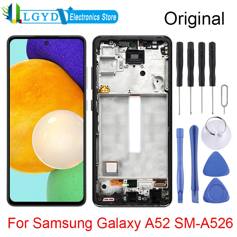 Original LCD Screen and Digitizer Full Assembly With Frame for Samsung Galaxy A52 SM-A526 (5G Version)
