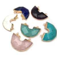 natural stone semicircle shape pendants charm faceted pendants for jewelry making supplies diy necklace accessories size 30x40mm