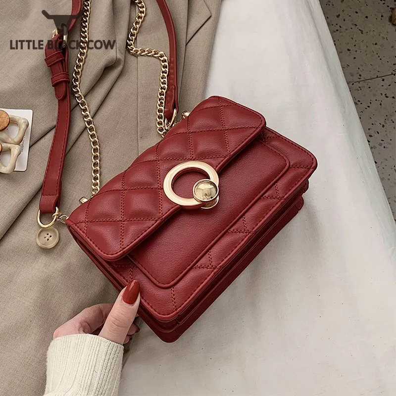 

Vintage Diamond Lattice Red Bag Women Elegant Single Shoulder Handbag Flap Chain Bags Ladies Pu Leather Crossbody Bags New 2022