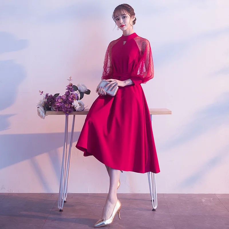 

Red Plus Size 3XL Luxury Long Sleeve Evening Dress Short Gown Party Dresses For Women Elegant Celebrity Stage Show Dresses