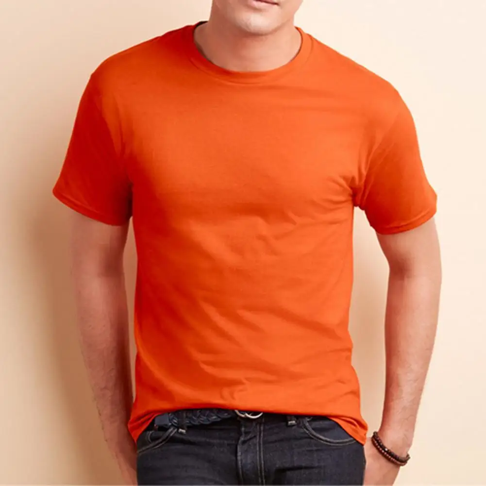 

Men Shirts O Neck Breathable Polyester Pure Color Blouse for Sport