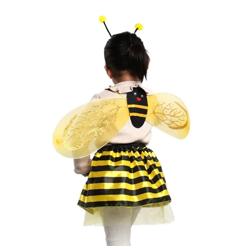 4pcsset kid fairy costume set ladybird bee glitter cute wing striped layered tutu skirt wand headband dress up halloween outfit free global shipping
