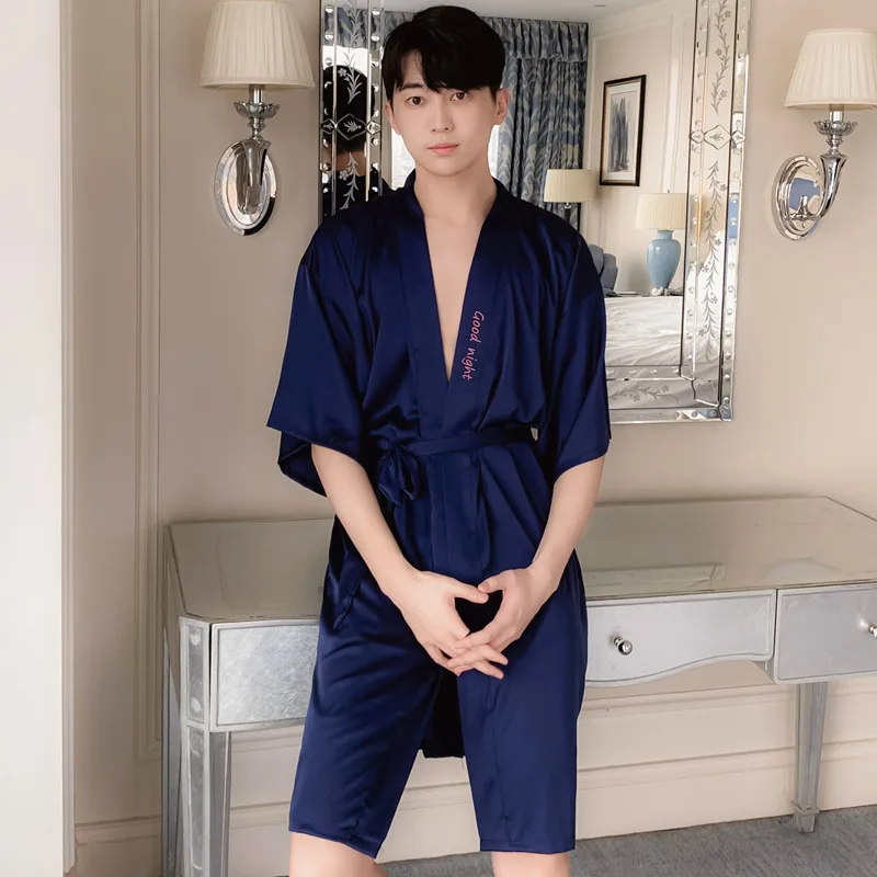Летняя Пижама для пар Мужская пижама халат шорты ночная рубашка пикантная