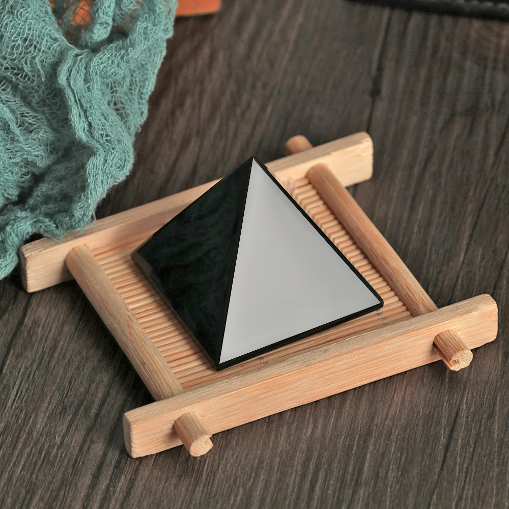 Новый Obsidian Пирамида натуральная полированная поверхность Черный Кристалл Рейки