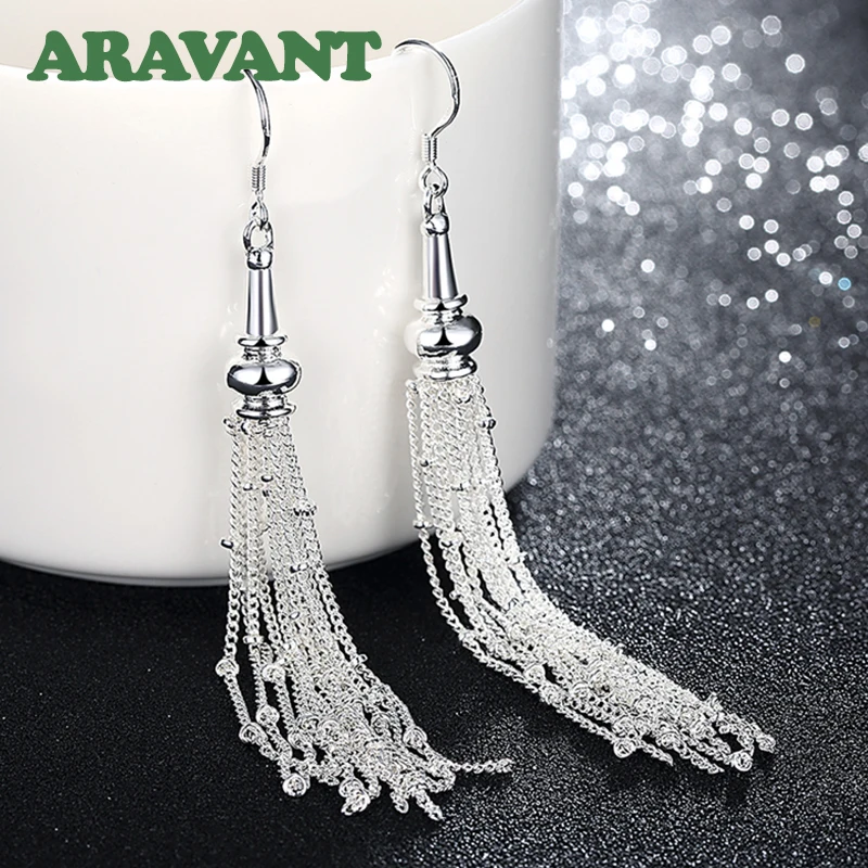 

2021 New 925 Silver Multi Chain Long Tassel Drop Earrings For Women Wedding Jewelry