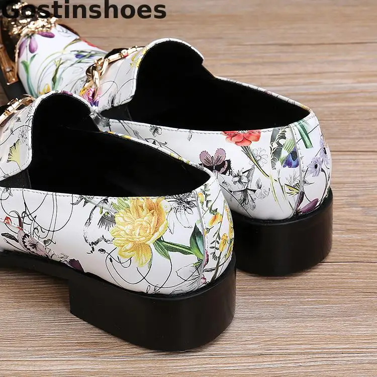 Fashion Men Shoes Genuine Leather Printed Slip-on Loafers Iron-tipped Casual Low Heel Rubber Sole Leisure | Обувь