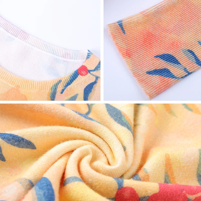 Зимние свитера XIKOI с цветочным принтом для женщин вязаные пуловеры оверсайз