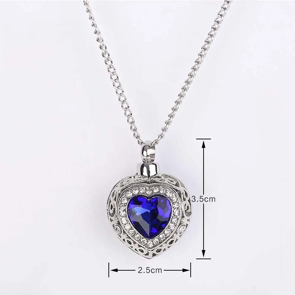Кристальное Голубое сердце ожерелье с кремационной урной ювелирной памятный