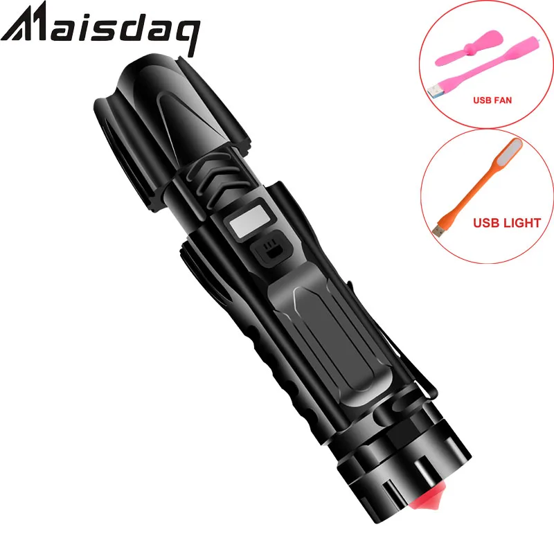 구매 Led 손전등 울트라 브라이트 토치 캠핑 라이트 6 스위치 모드 스마트 Led 디스플레이 방수 Zoomable 자전거 라이트 26650 배터리