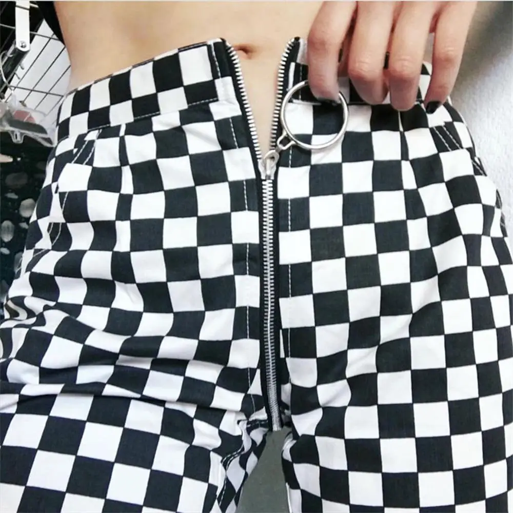 

2021 Spring Autumn Black White Plaid Pants Women Pantalon Pour Femme VD1988 Vintage Trousers Checkerboard Women Clothing