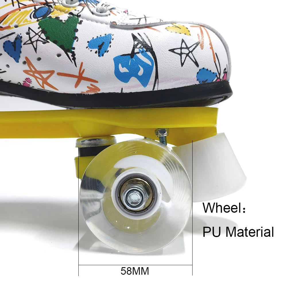 

Graffiti Microfiber Roller Skates Double Line Skates Women Men Adult Two Line Skating Shoes with White PU 4 Wheels Training