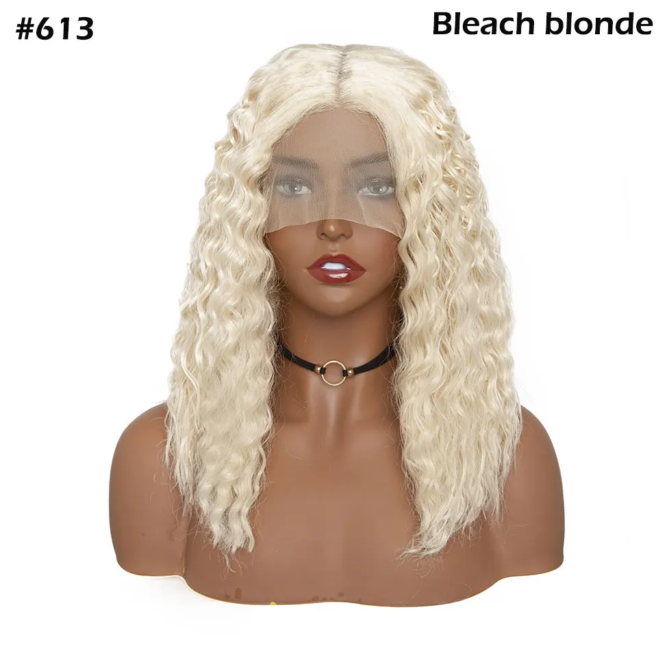 bleach blonde S-noilite, 14 дюймов, кудрявый блондин, парик на кружеве, глубокая часть, 4*0,6, бразильские волосы, парик, синтетический короткий Боб, парик на кружеве - Цвет: bleach blonde