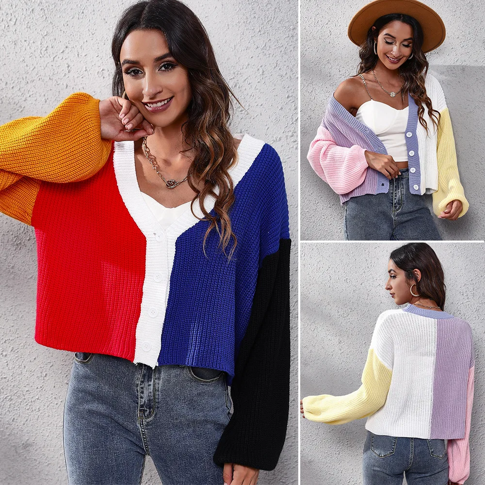 

Women's Long Sleeve Open Front Casual Lightweight Soft Knit Color Stitching Cardigan Sweater Outerwear
