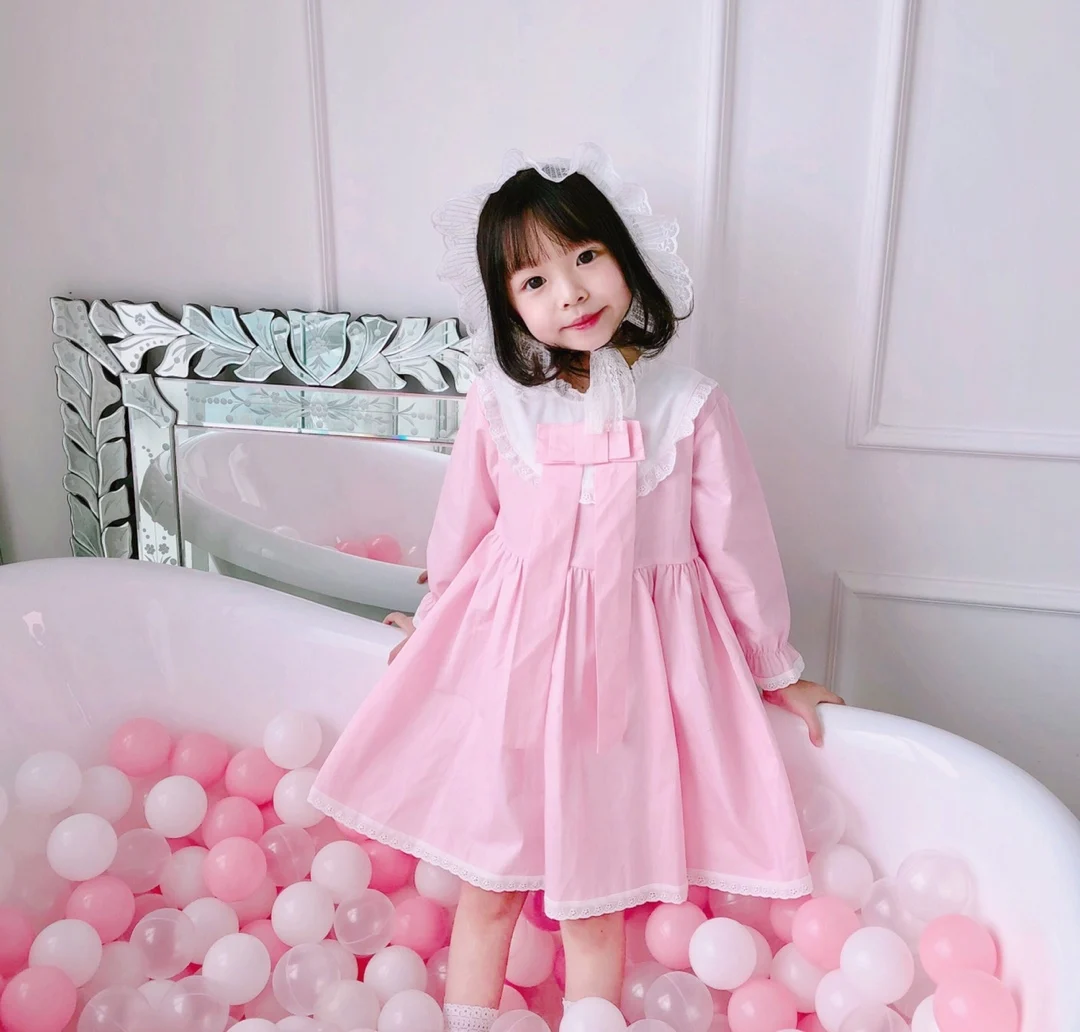 Новинка сезон осень-зима красивое РОЗОВОЕ хлопковое платье с бантом для девочек