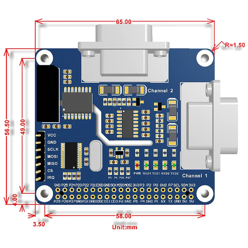Raspberry Pi двухканальная Изолированная Плата расширения RS232 SC16IS752 + решение SP3232