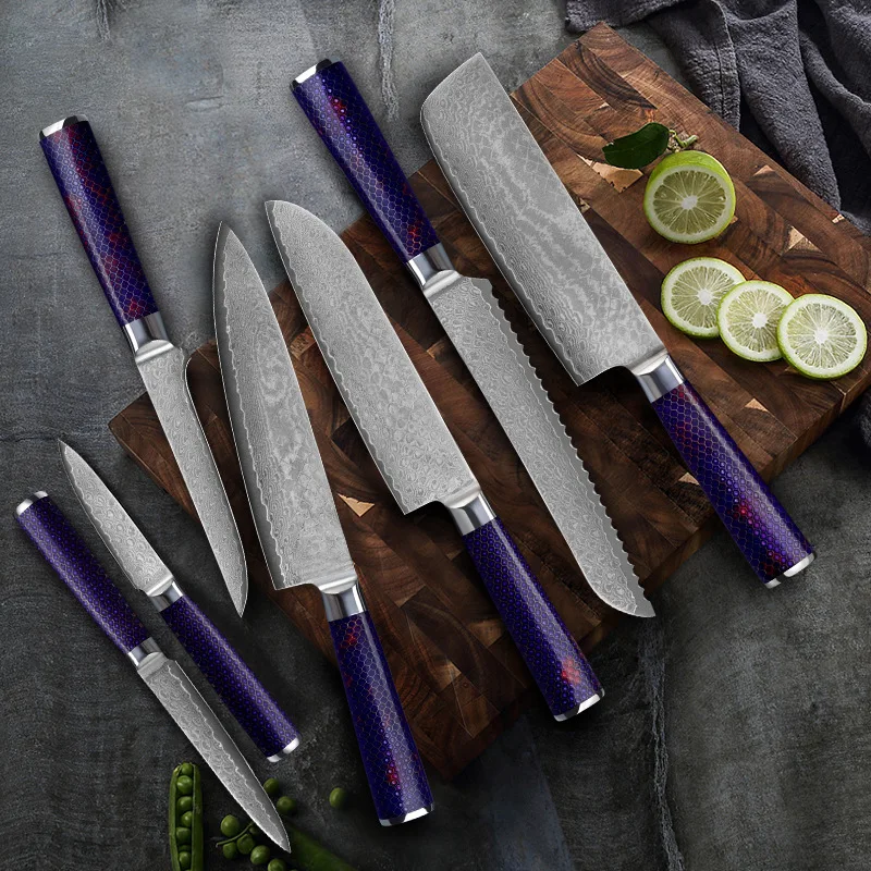 Набор дамасских клинков с сотовой ручкой универсальный нож шеф-повара фруктовый
