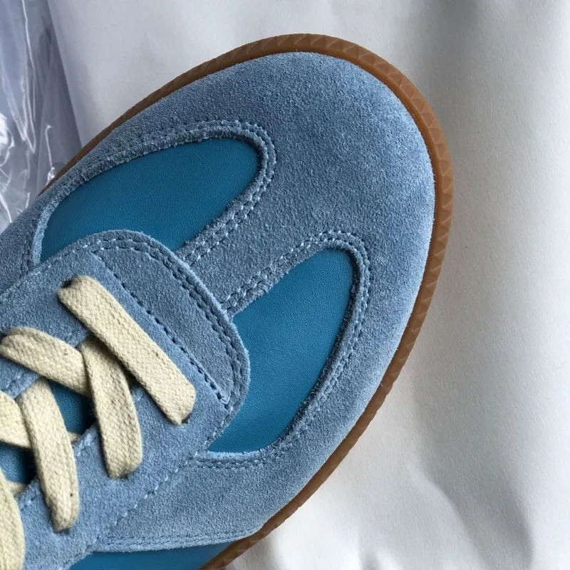 

New Women Blue Leather Sports Shoes Lace Up Running Sneakers Vintage Brand Female Jogging Athlete Training Shoes Active Footwear