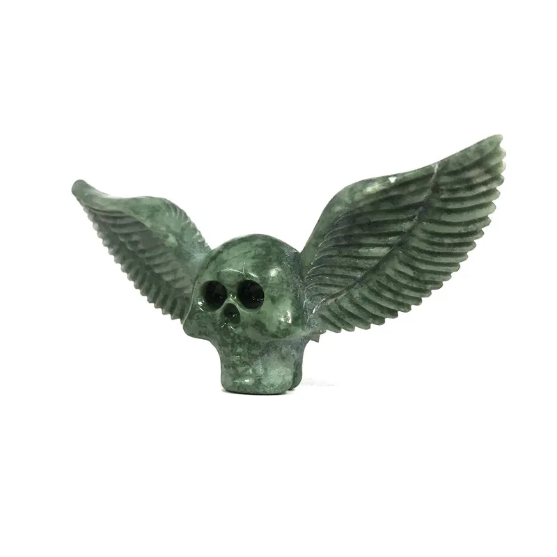 Новый ручной работы натуральный камень крыло Статуэтка Череп Кристалл резная