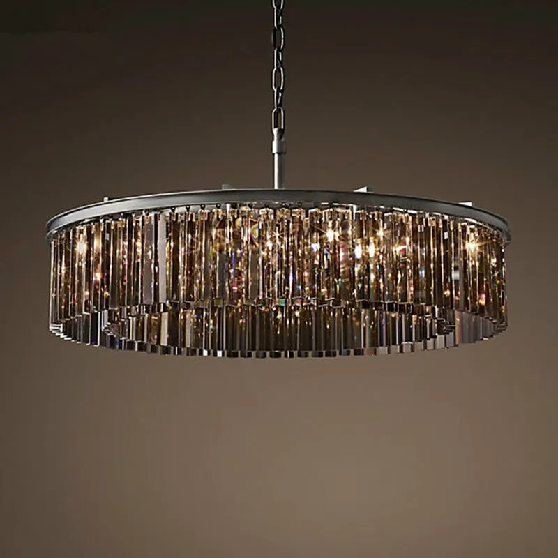 

Американский Хрустальный Потолочный подвесной светильник RH, круглая LED лампа круглой формы для гостиной, гостиной, столовой, ретро, потолоч...