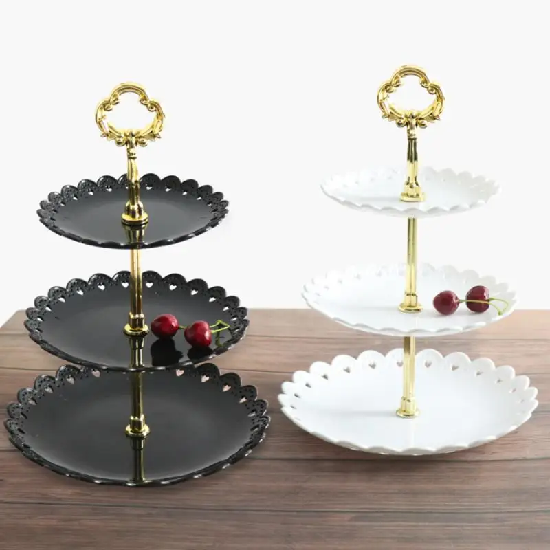 

3 Tier Cake Stand Plates Style European Wedding Party Multi Layer Plastic Three-tier Fruit Tray Snack Candy Tray Kitchen Tools