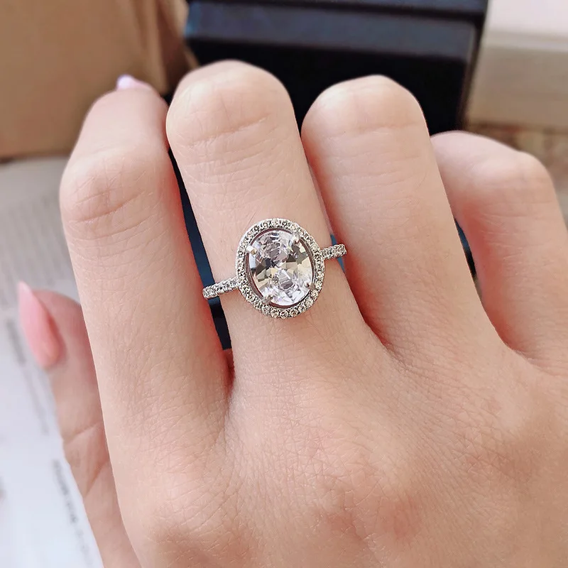 

Knobspin 100% 925 Sterling Silve 2021 New Fashion Luxury Charm Oval High Carbon Diamond For Women Ring Fine Jewelry Gift Wedding