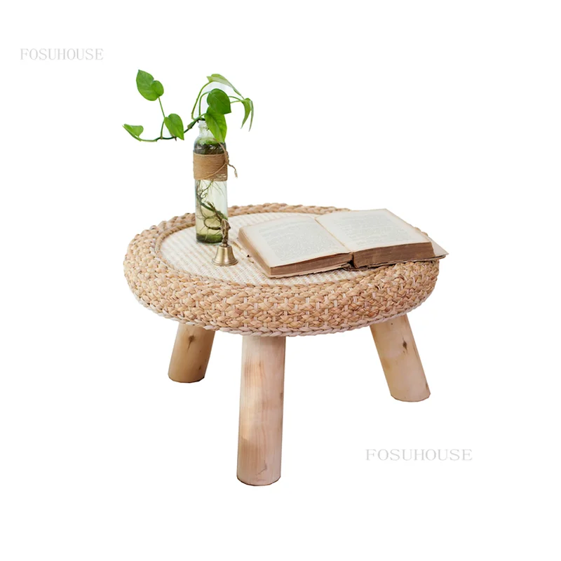 Solid Wood Home Furniture Coffee Tables Rattan Small Apartment Living Room Round Table Simple Balcony Bedroom Leisure Tea | Мебель