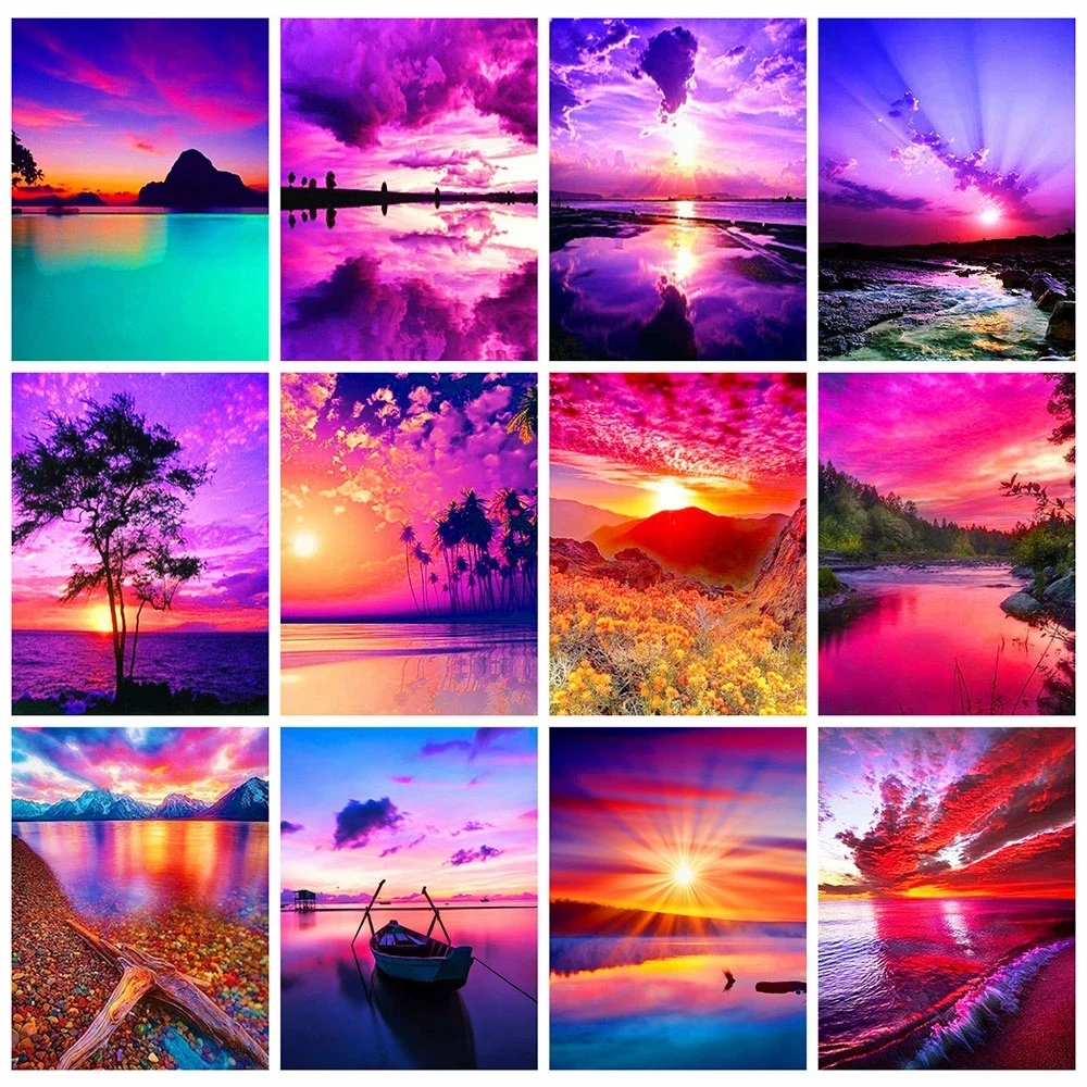 

Sontonga 5D Diamond Painting Full Drill Square Landscape Seaside Diamond Embroidery Sunset Pictures of Rhinestones Decortion