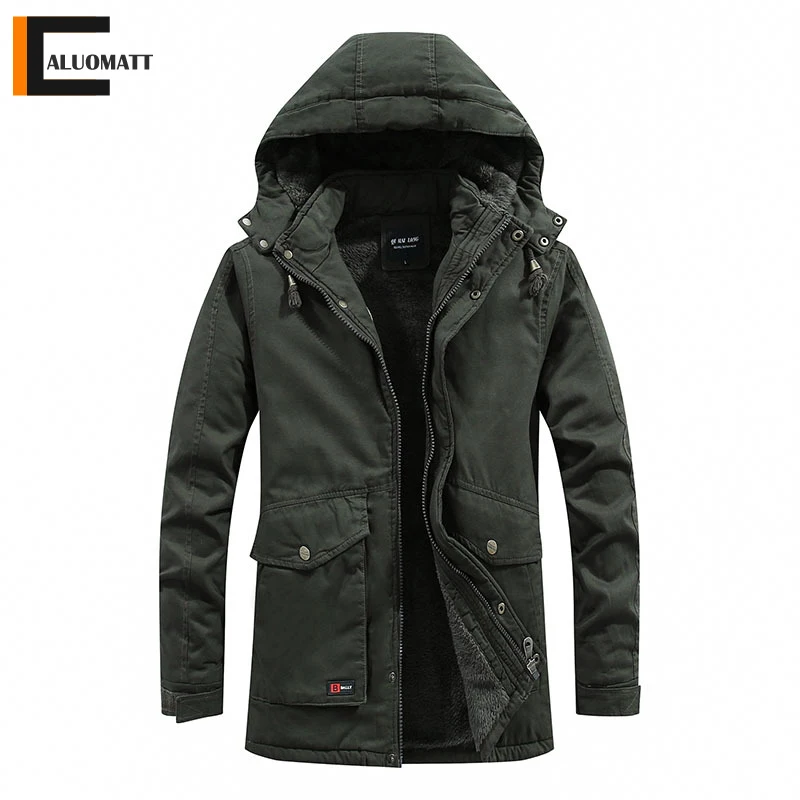 

Зимние мужские куртки, куртка средней длины с хлопковой подкладкой, пальто, мужская верхняя одежда из искусственной кожи со множеством карм...