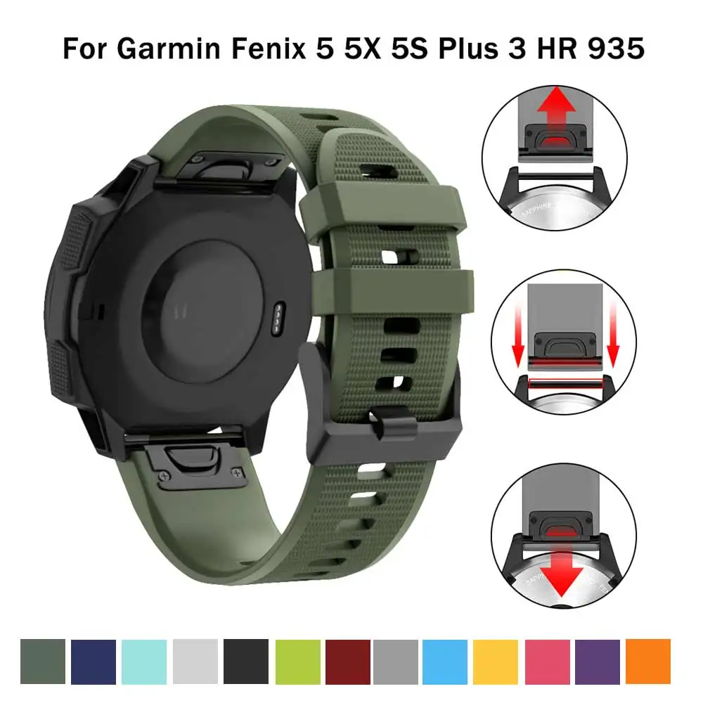 

Силиконовый спортивный силиконовый ремешок для часов Garmin Fenix 5X, 6X Pro 5, 6, 935, 5s Plus, 6s, 3, 3HR, Easyfit, 20, 22, 26 мм
