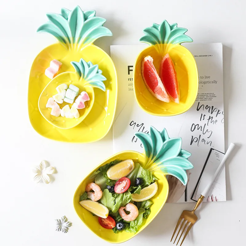 

Irregular Pineapple Shape Cactus Ceramic Salad Plate Cute Plant Breakfast Bowl Nordic Fruit Snack Dessert Tray Dishes Tableware