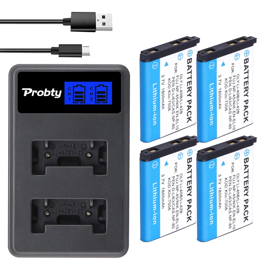 Li-40B Li-42B EN-EL10 Battery + Li 40B Charger for Olympus 42B Nikon EN EL10 FinePix XP70 XP60 XP50 T550 | Электроника