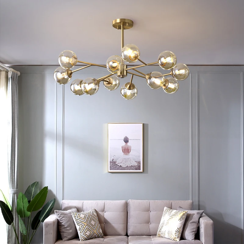 Lámpara de araña Sputnik moderna, iluminación creativa de rama de bola de cristal, accesorio de luz, luces colgantes nórdicas para sala de estar