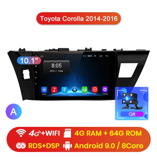 4G-WIFI 4-64GB-A Junsun V1 pro 4G+ 64G CarPlay Android 9,0 DSP для Toyota Corolla автомобильный Радио Мультимедиа Видео плеер gps RDS 2 din dvd - Цвет: 4G-WIFI 4-64GB-A