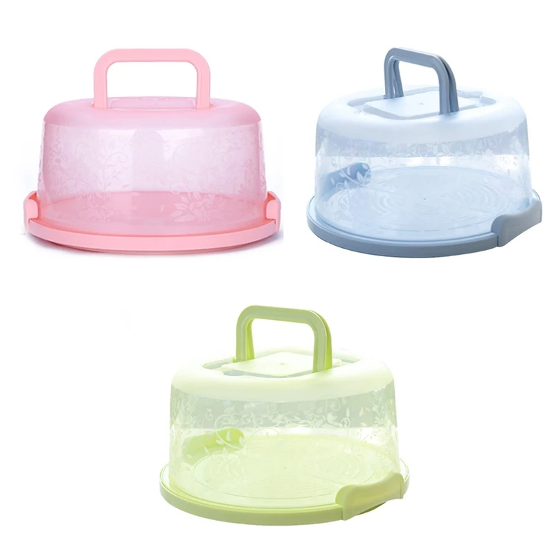 Practical 3 x Plastic Round Cake Box Carrier Handle Pastry Storage Boxes Dessert Container Cover Case Birthday Wedding Party Kit
