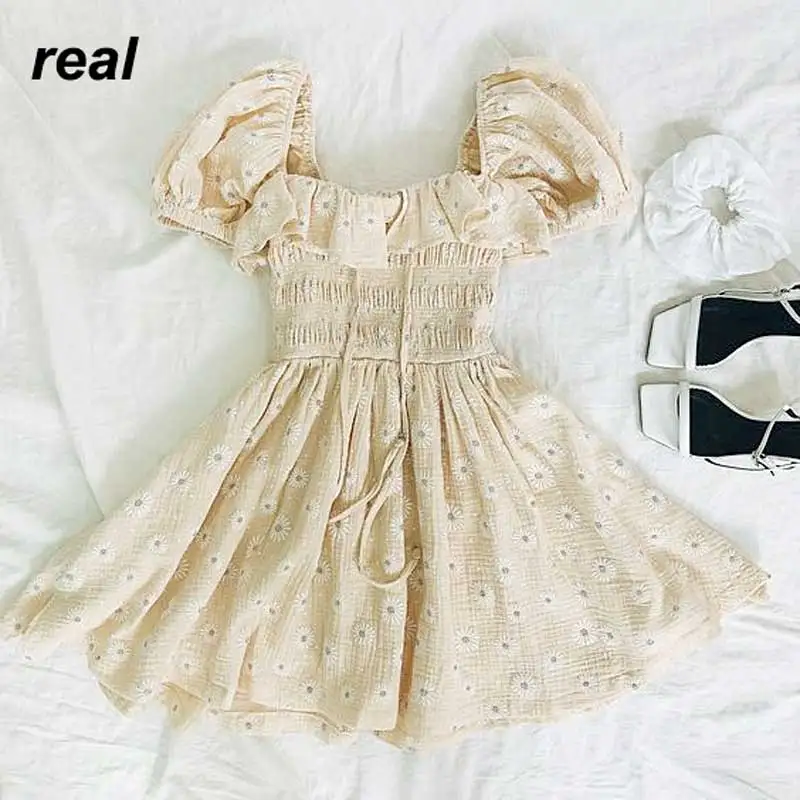 Бохо платье с вышивкой в виде ромашек Летняя одежда цветочным рисунком