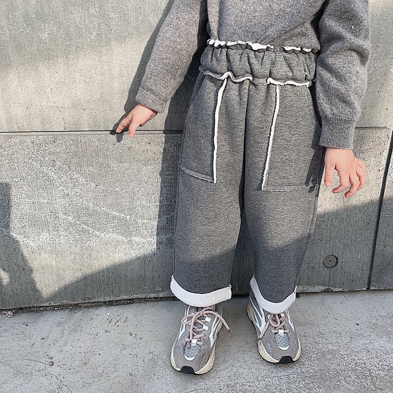 Утепленные штаны для девочек и мальчиков Зимние Детские флисовые прямые