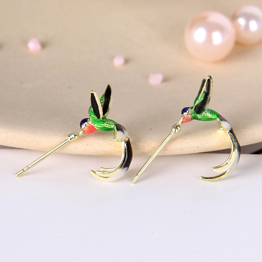 

Hummingbird Painted Oily Earrings For Women Girls Cute Elegant Style Animal Dangle Earrings Party Daily Fashion Jewelry Gifts
